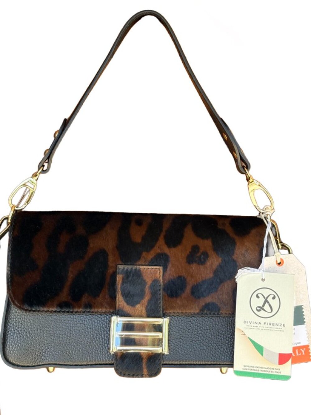 NWT Divina Firenze Leopard Haircalf Leather Shoulder Bag